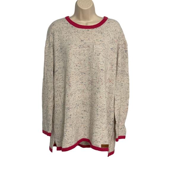 Marleylilly Sweaters - Marleylilly Confetti Knit Sweater‎ Womens L/XL Pink Trim Tie Back Tunic Cream
